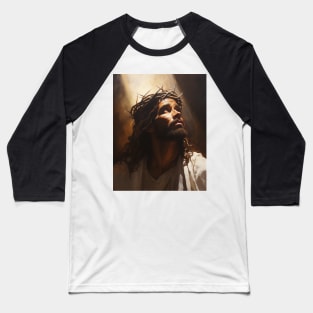 Jesus Christ in Light Wearing Crown of Thorns Baseball T-Shirt